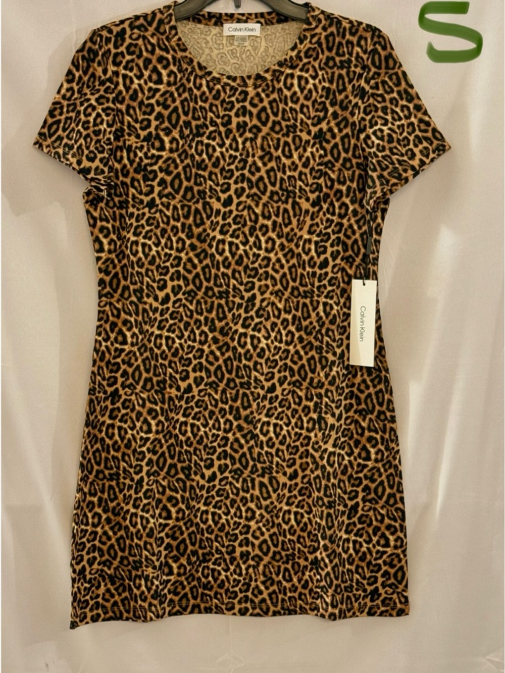 Calvin Klein Leopard Print Short Sleeve Mini Dress - Black and Tan